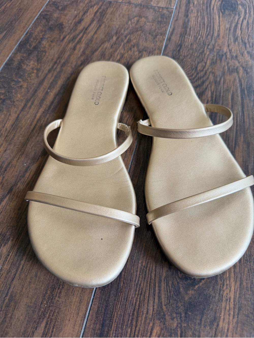 Minimalist Summer Metallic Matte Gold Double-Strap Slip-On Sandals size 7